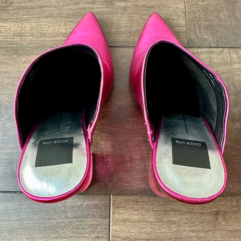 Dolce Vita Enya Mules - Fuchsia Metallic Leather - Size: 8 - Clear Block Heel - Picture 5 of 10
